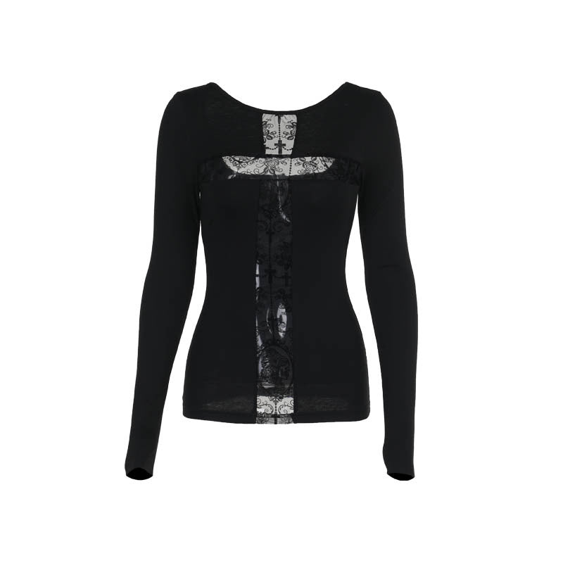 Street Style Long Sleeve Cross Contrast Top