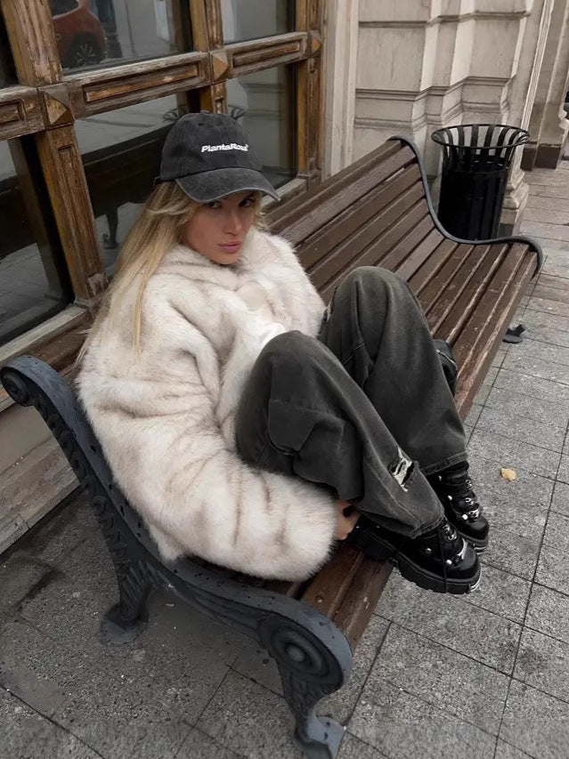 Thickened Fluffy Fox Fur Coat Women Loose Elegant Winter