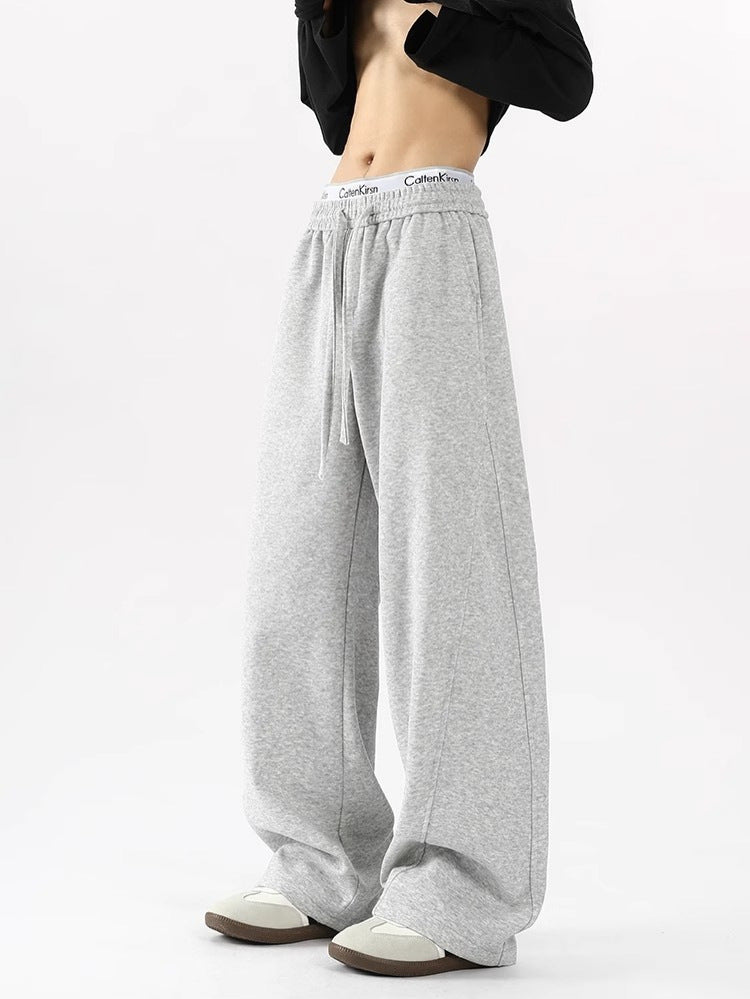 Men's Fleece-Lined Casual Sweatpants Loose-Fit Wide-Leg Pants
