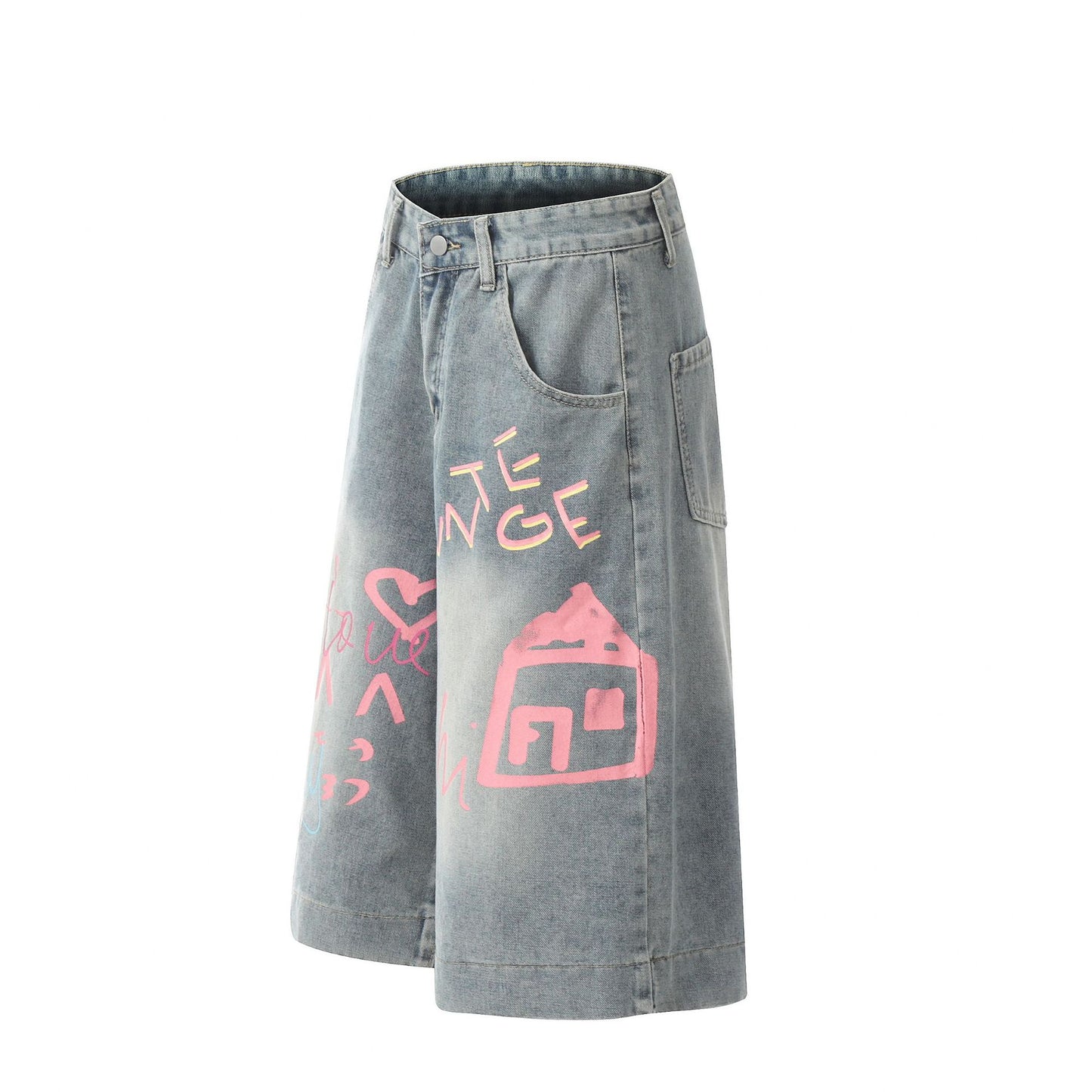 Streetwear printed cotton straight-leg pants