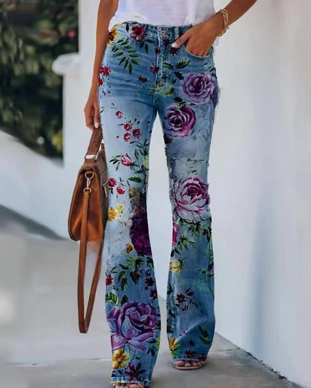 Women's Printed Casual Pants with Flared Design