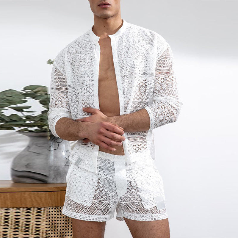 Men's Long-Sleeve Shirt and Casual Shorts Set