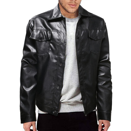 Men's single-button leather coat