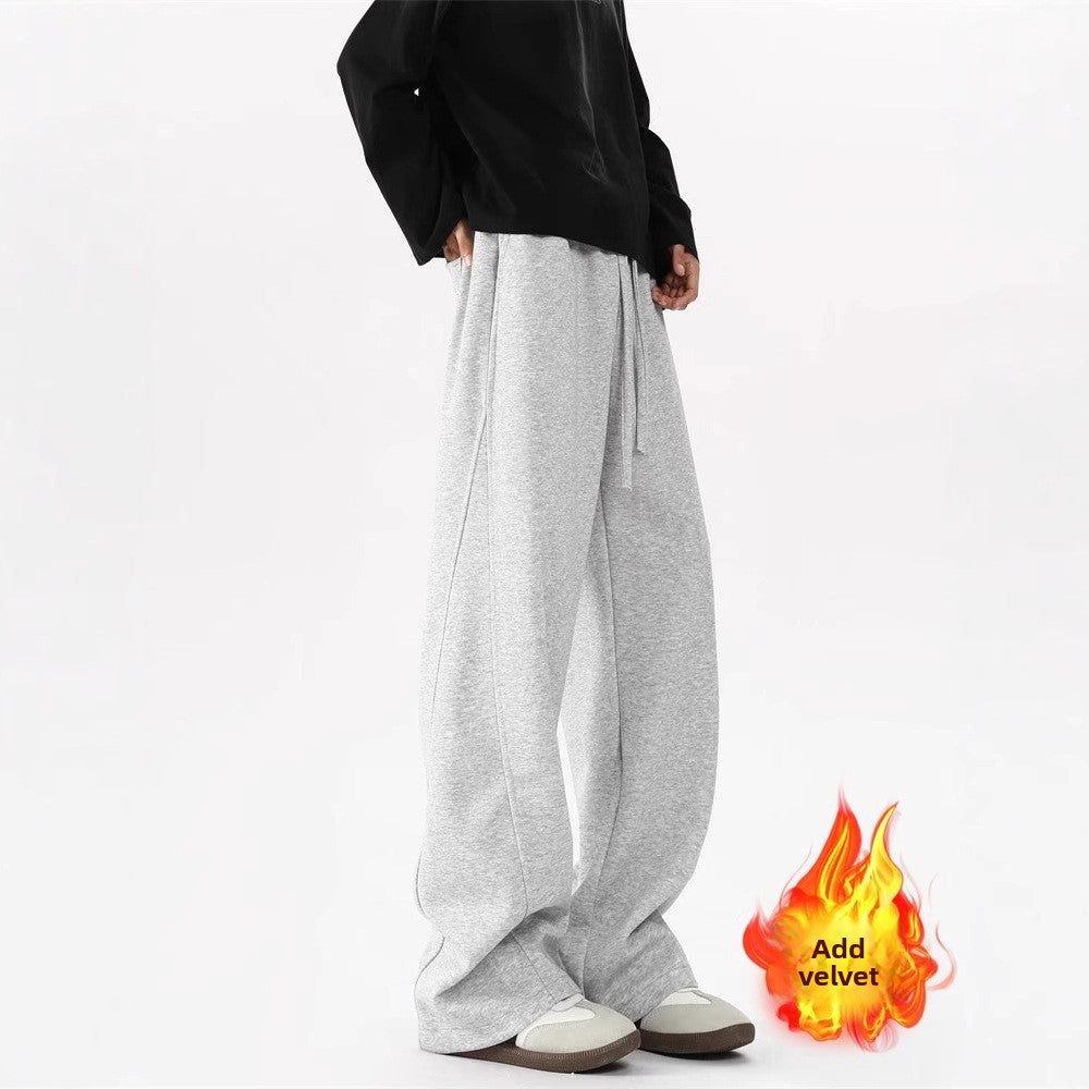 Men's Fleece-Lined Casual Sweatpants Loose-Fit Wide-Leg Pants