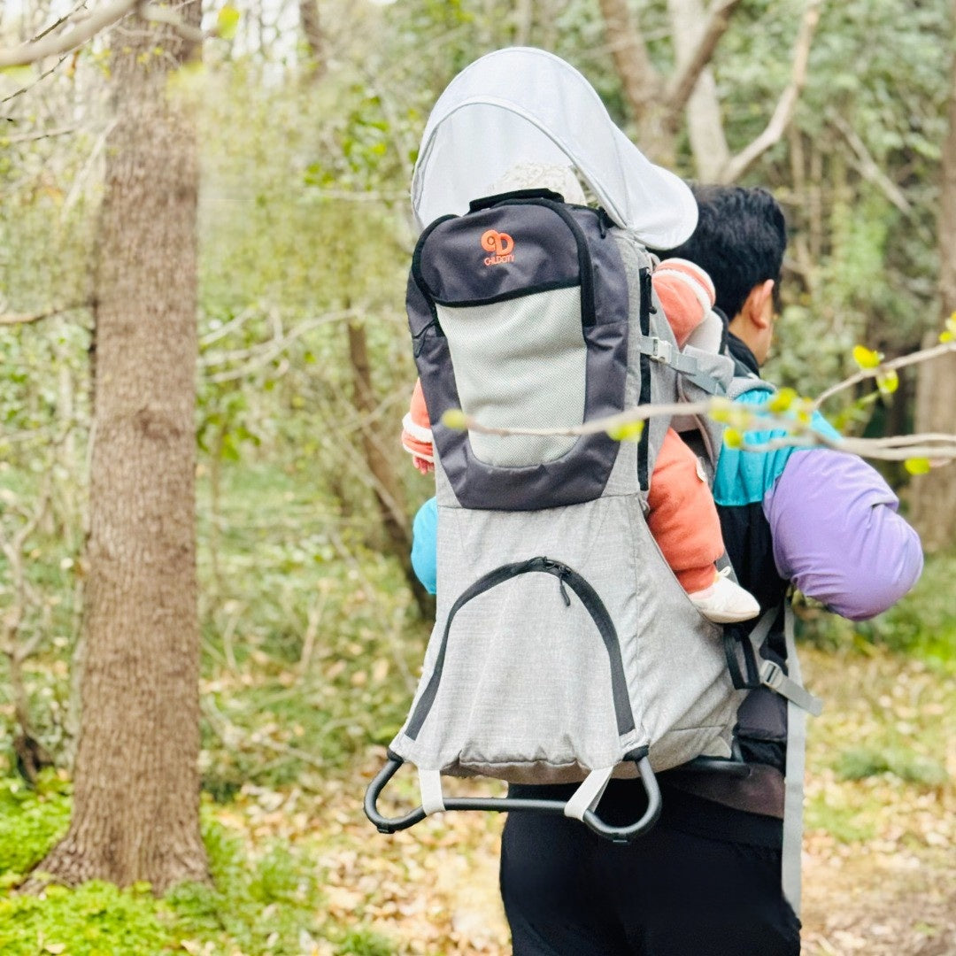 Back-style baby carrier hiking basket