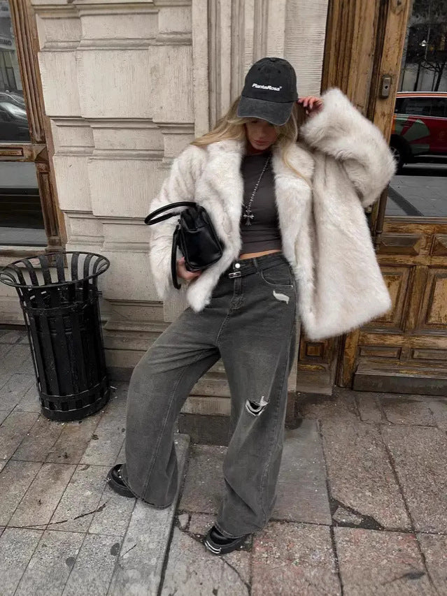 Thickened Fluffy Fox Fur Coat Women Loose Elegant Winter