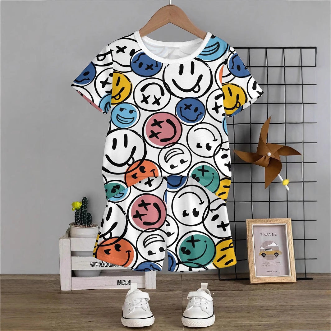 Boys Cartoon Skull Bear Short-sleeved T-shirt Shorts