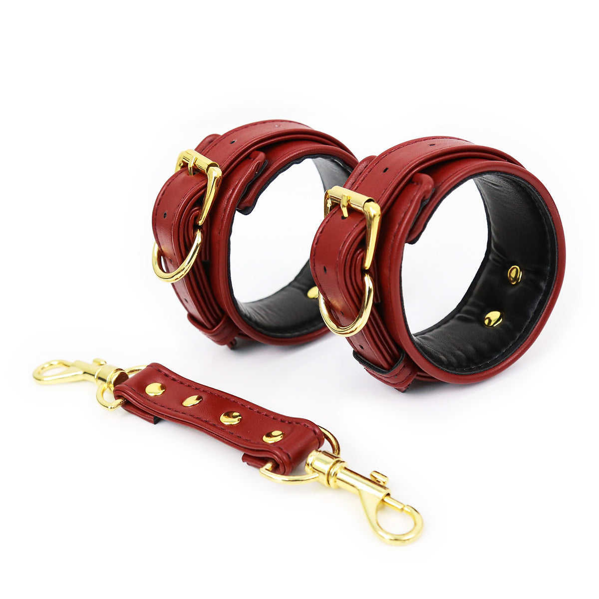 LE leather handcuffs and leg irons with chains