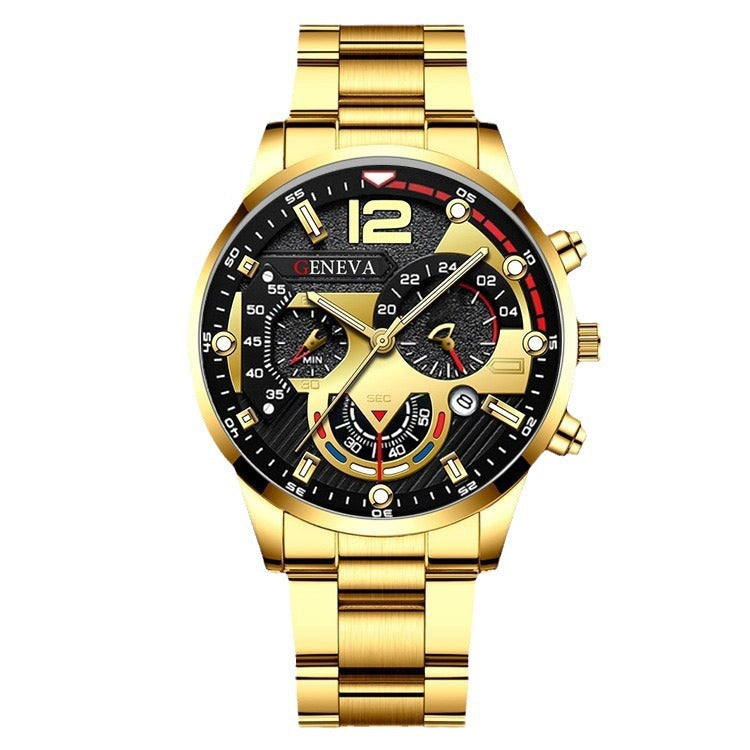 Classic Men's Calendar Quartz Watch with Steel Band