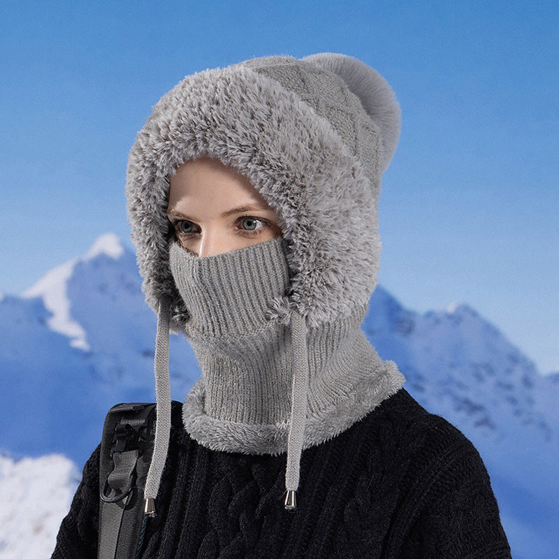 Winter Velvet Knitted Hat with Scarf and Mask