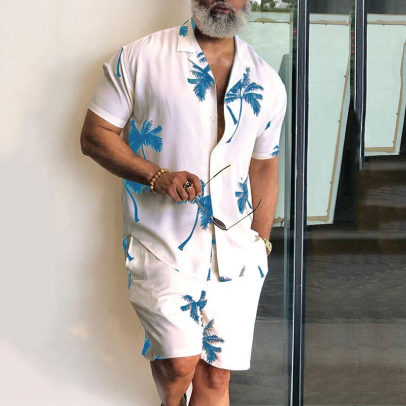 Printed Men's Shirt and Shorts Beach Suit