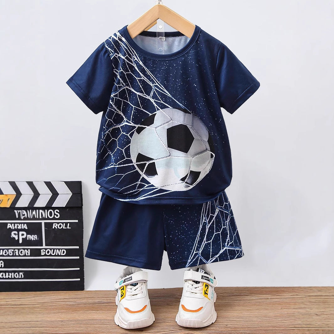 Boys Cartoon Skull Bear Short-sleeved T-shirt Shorts