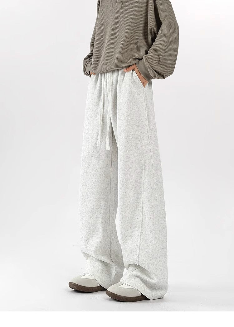 Men's Fleece-Lined Casual Sweatpants Loose-Fit Wide-Leg Pants