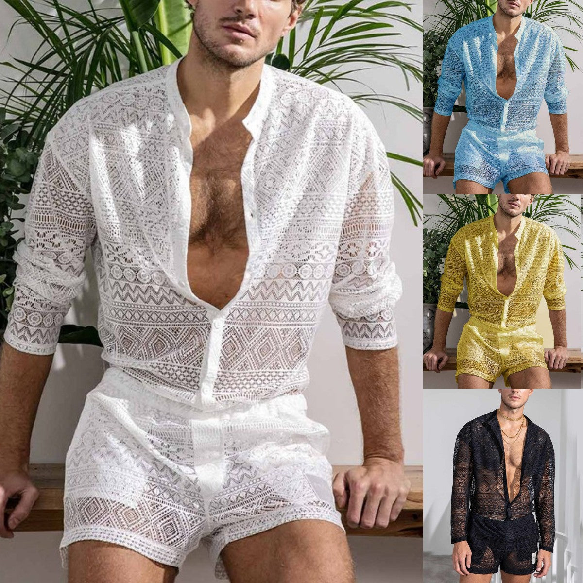 Men's Long-Sleeve Shirt and Casual Shorts Set