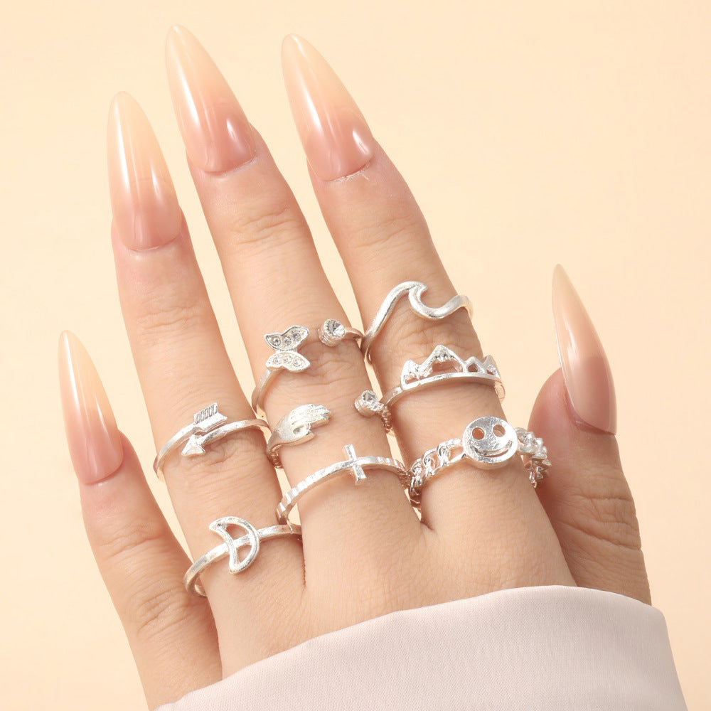 Alloy Heart Butterfly Star Moon Rings Set for Women