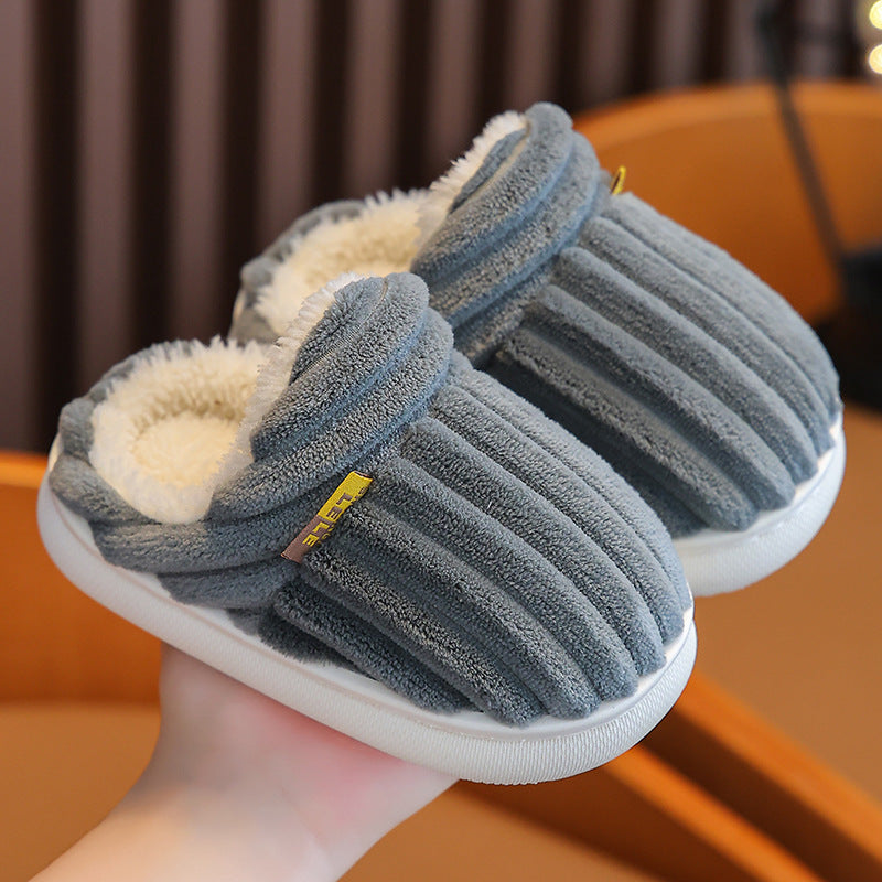 Winter Kids Fleece-Lined Cotton Slippers with Anti-Slip Sole