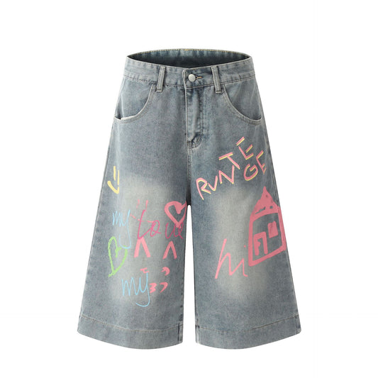 Streetwear printed cotton straight-leg pants
