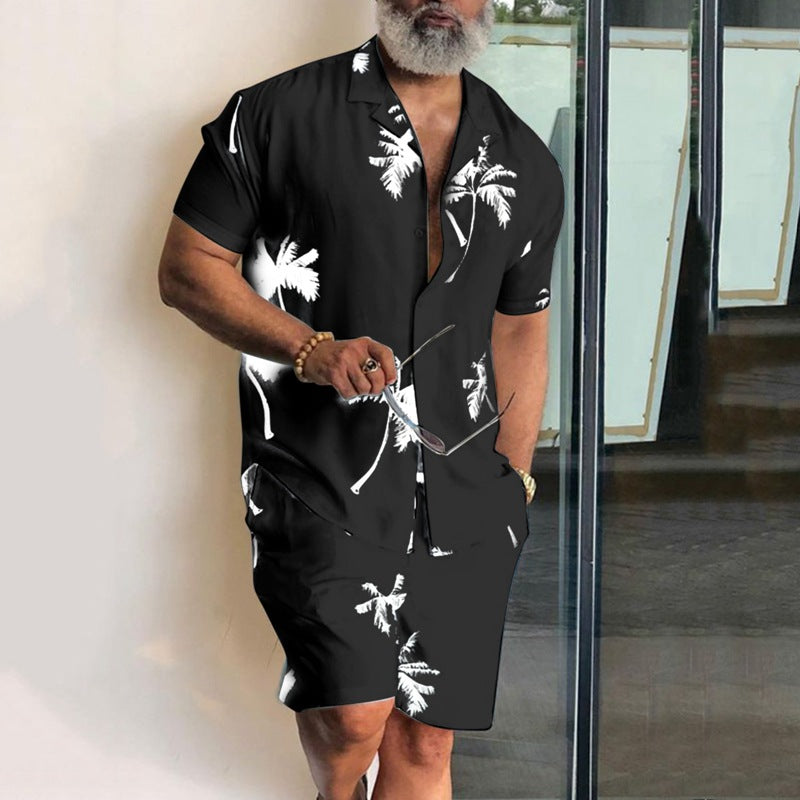 Printed Men's Shirt and Shorts Beach Suit
