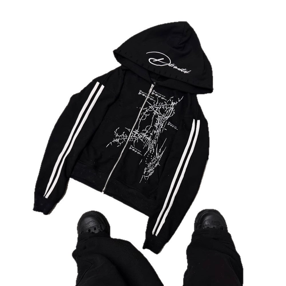 Gothic Y2K Zipper Sweatshirt Streetwear Pullover