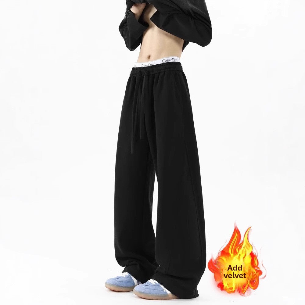 Men's Fleece-Lined Casual Sweatpants Loose-Fit Wide-Leg Pants