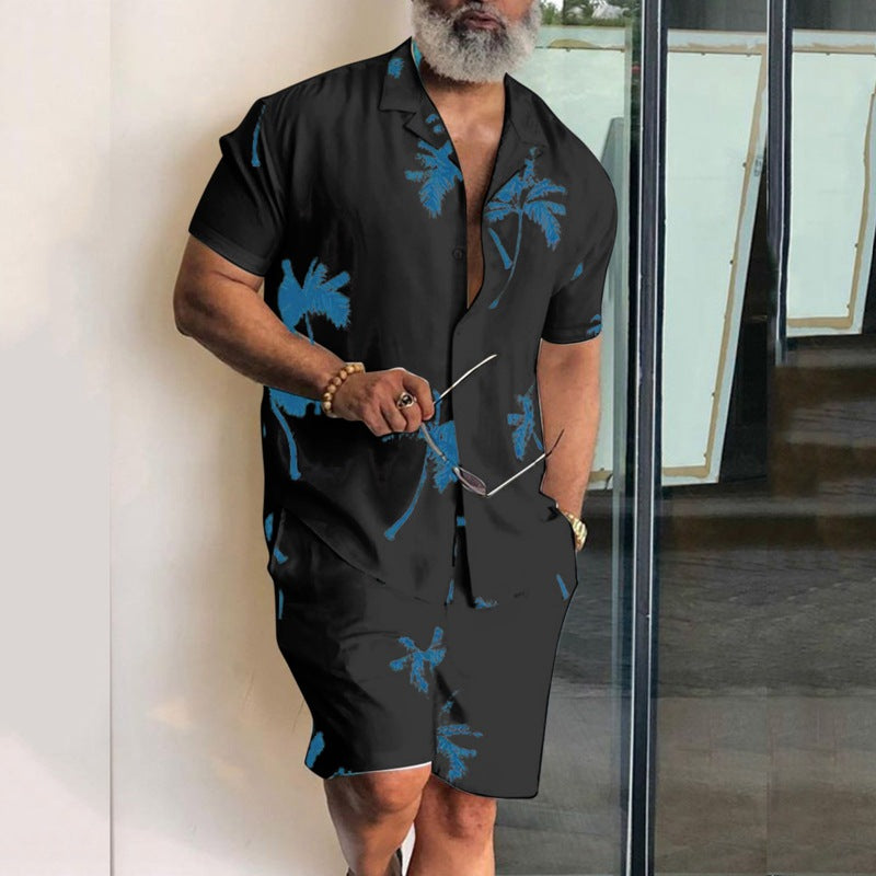 Printed Men's Shirt and Shorts Beach Suit