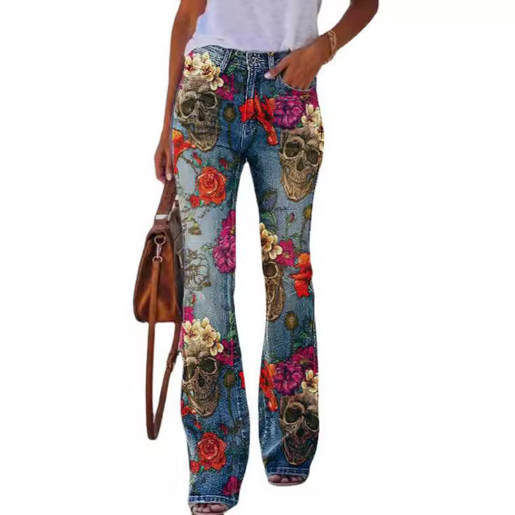 Women's Printed Casual Pants with Flared Design