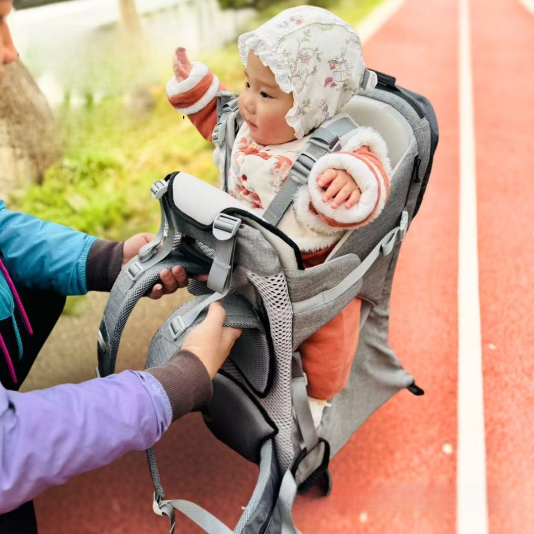 Back-style baby carrier hiking basket