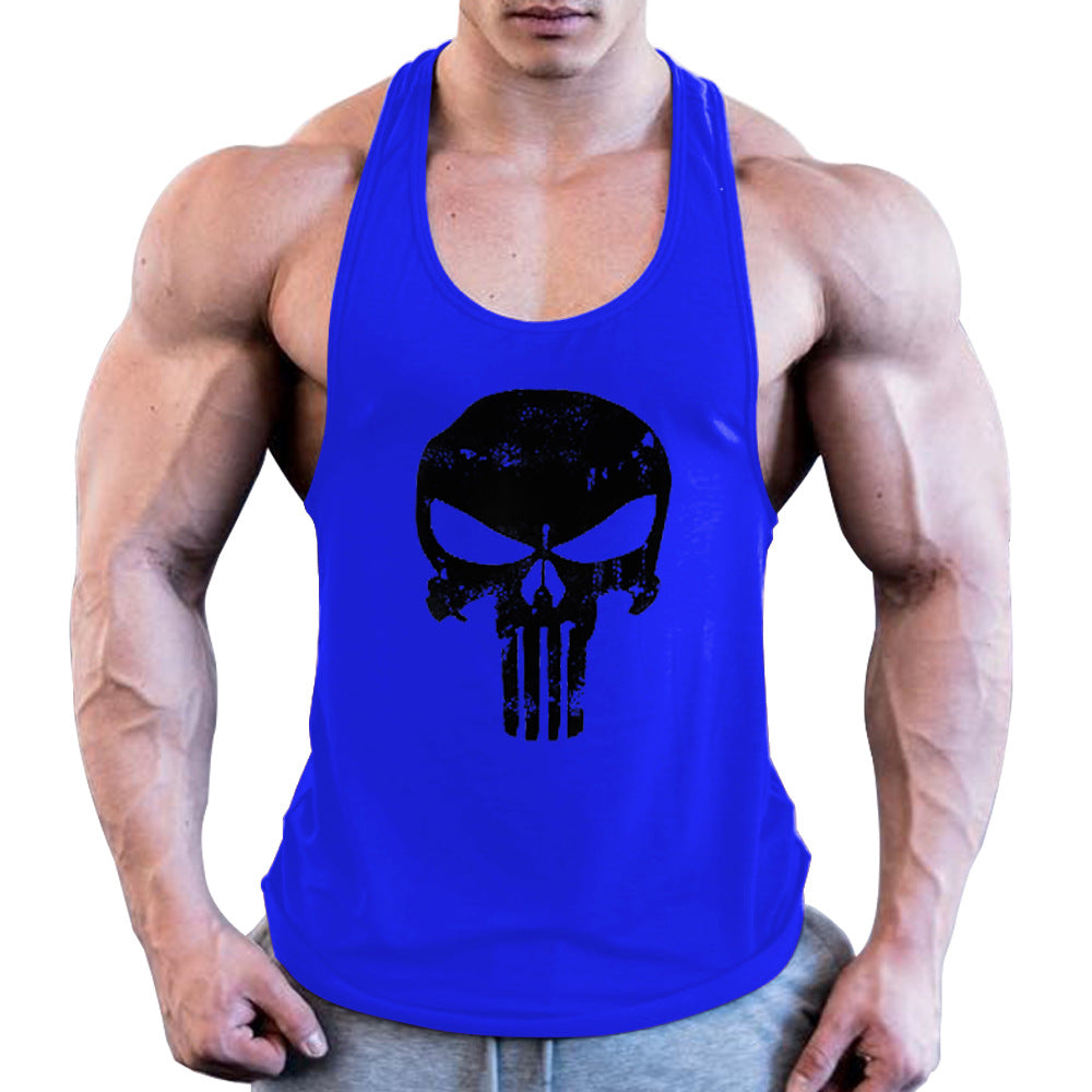 Men's Fitness Combed Cotton Skull Printed Wide Shoulder Tank Top