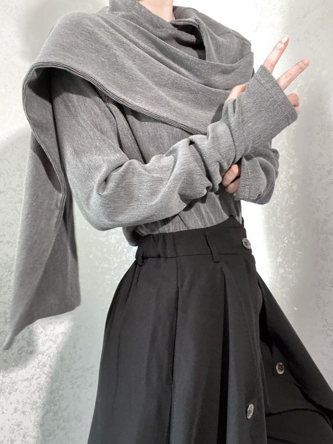 Fashion Hooded Pullover with Scarf Collar