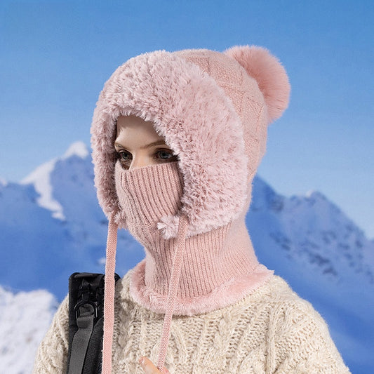 Winter Velvet Knitted Hat with Scarf and Mask