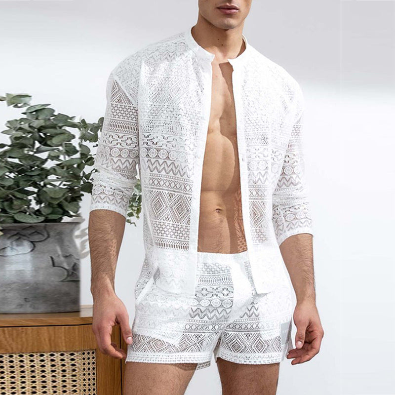 Men's Long-Sleeve Shirt and Casual Shorts Set