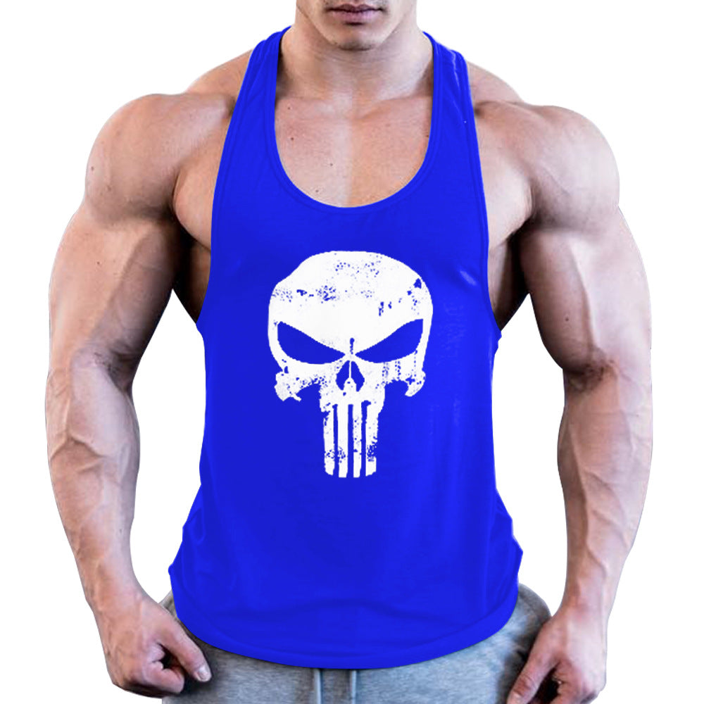 Men's Fitness Combed Cotton Skull Printed Wide Shoulder Tank Top