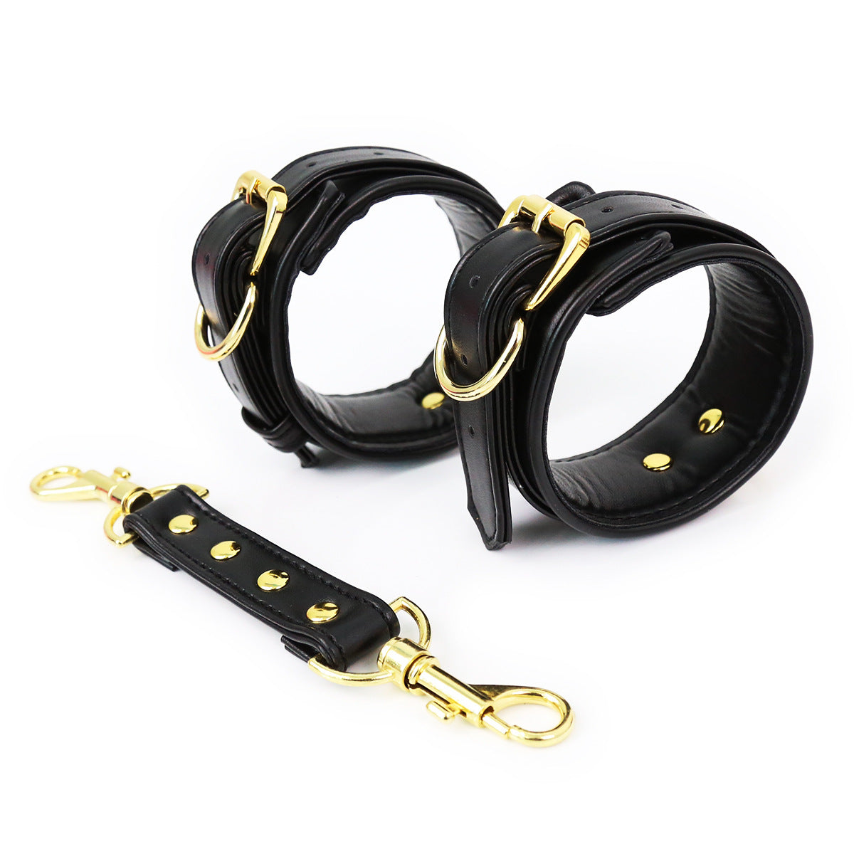 LE leather handcuffs and leg irons with chains
