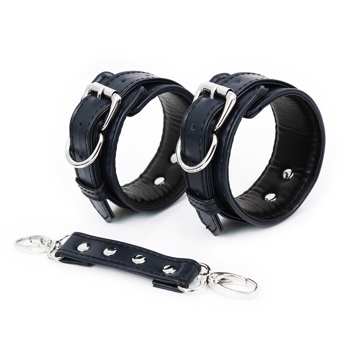 LE leather handcuffs and leg irons with chains