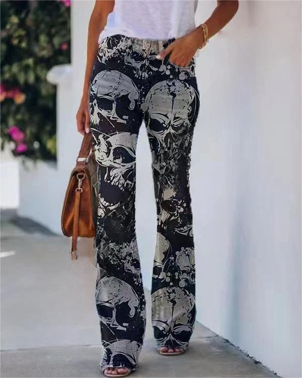 Women's Printed Casual Pants with Flared Design