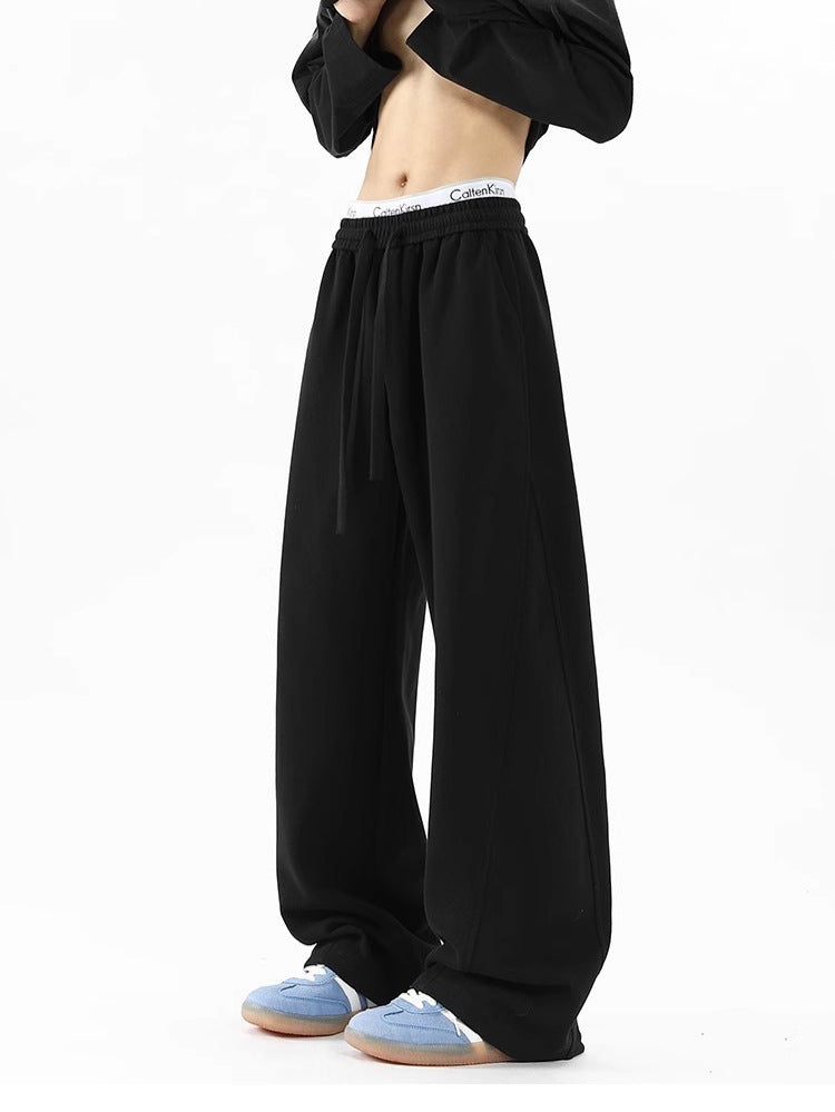 Men's Fleece-Lined Casual Sweatpants Loose-Fit Wide-Leg Pants