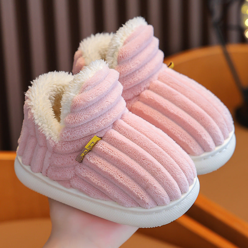 Winter Kids Fleece-Lined Cotton Slippers with Anti-Slip Sole