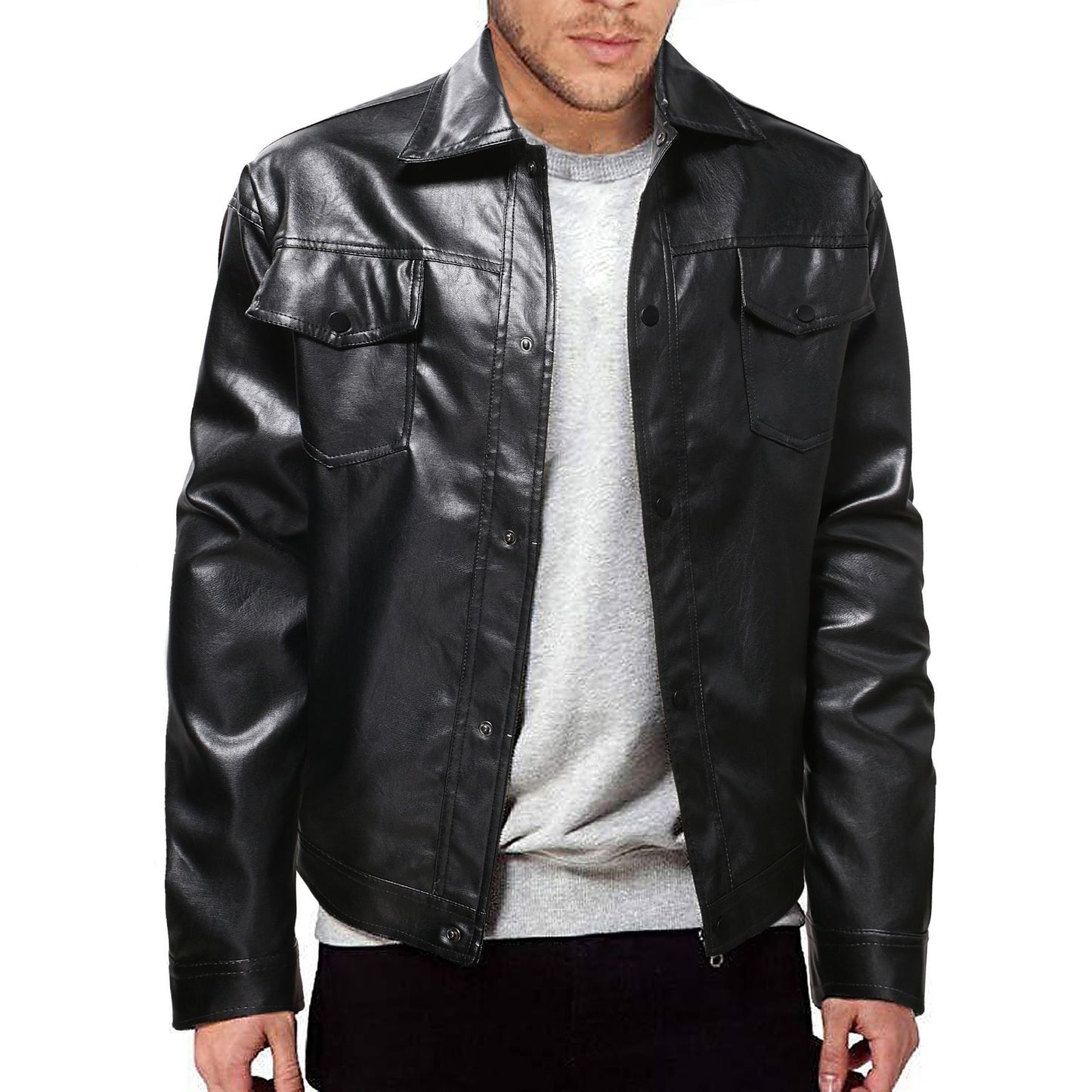 Men's single-button leather coat