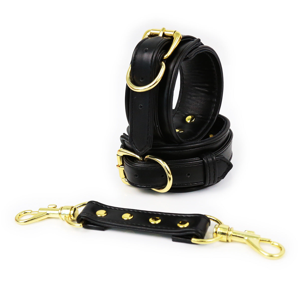 LE leather handcuffs and leg irons with chains