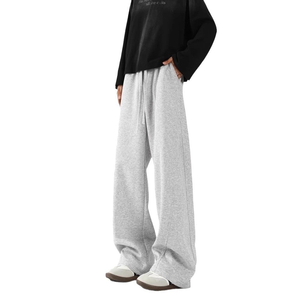 Men's Fleece-Lined Casual Sweatpants Loose-Fit Wide-Leg Pants