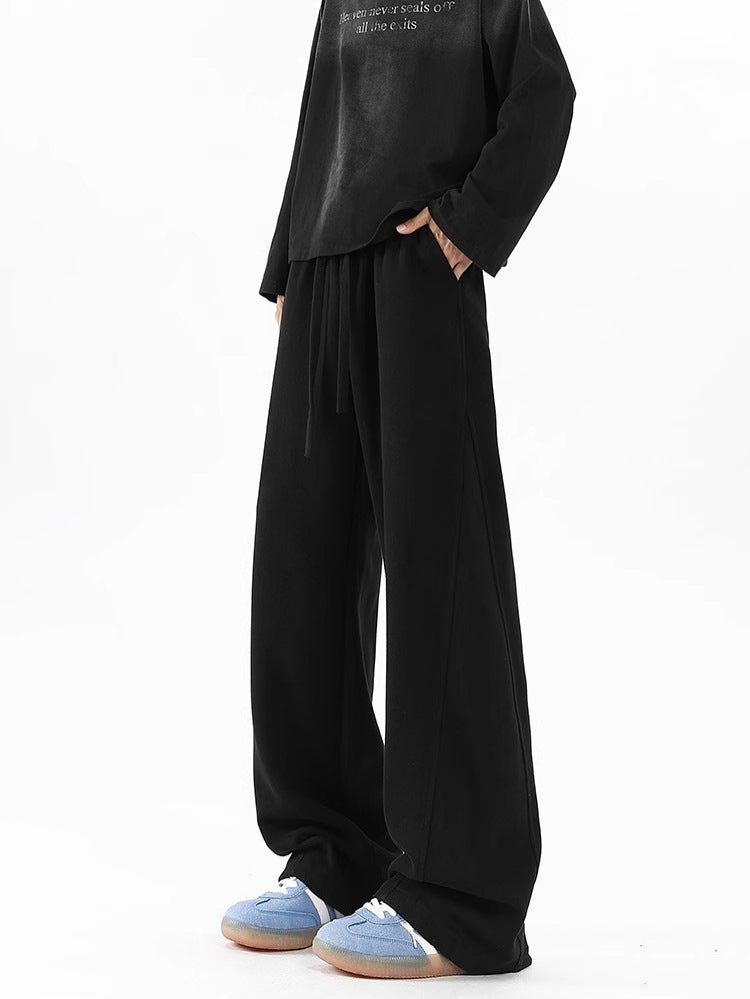 Men's Fleece-Lined Casual Sweatpants Loose-Fit Wide-Leg Pants