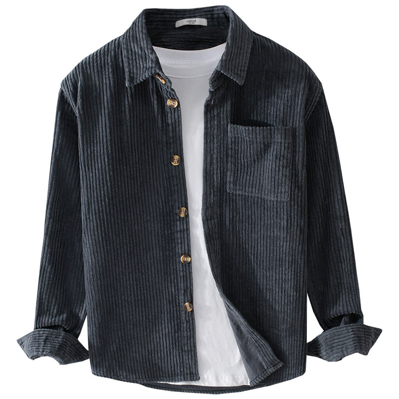 Men's Corduroy Long Sleeve Shirt Cotton Casual Lapel Shirt
