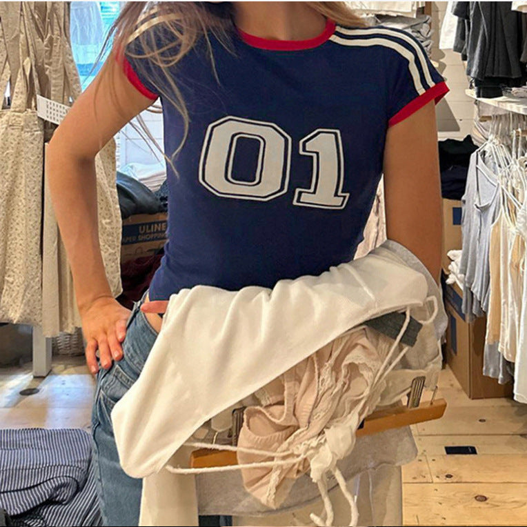 Tops Short Round Neck Street Fashion