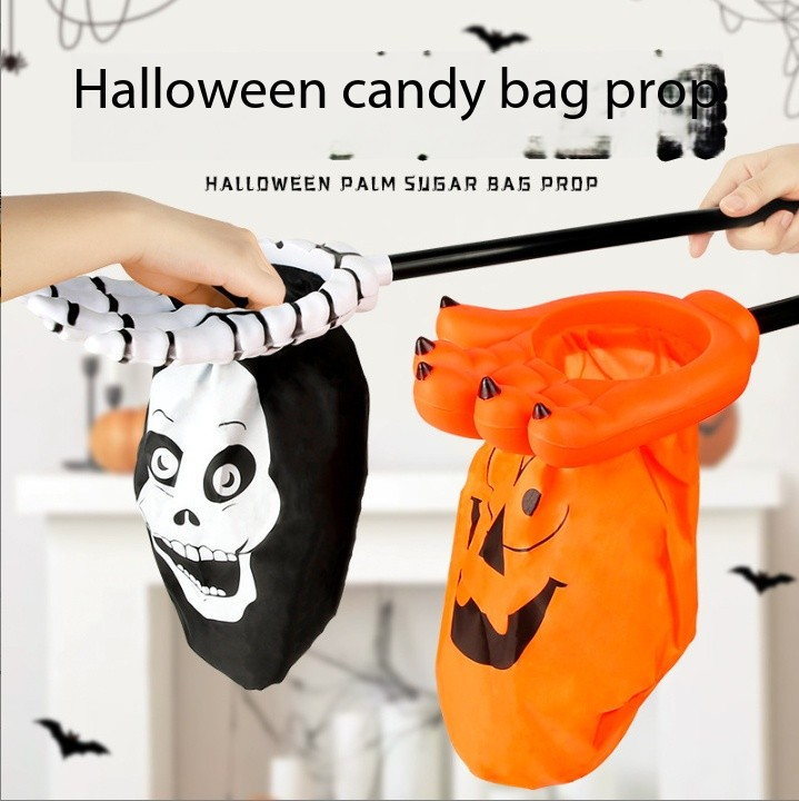 Halloween children ask for candy bags to hold sugar containers