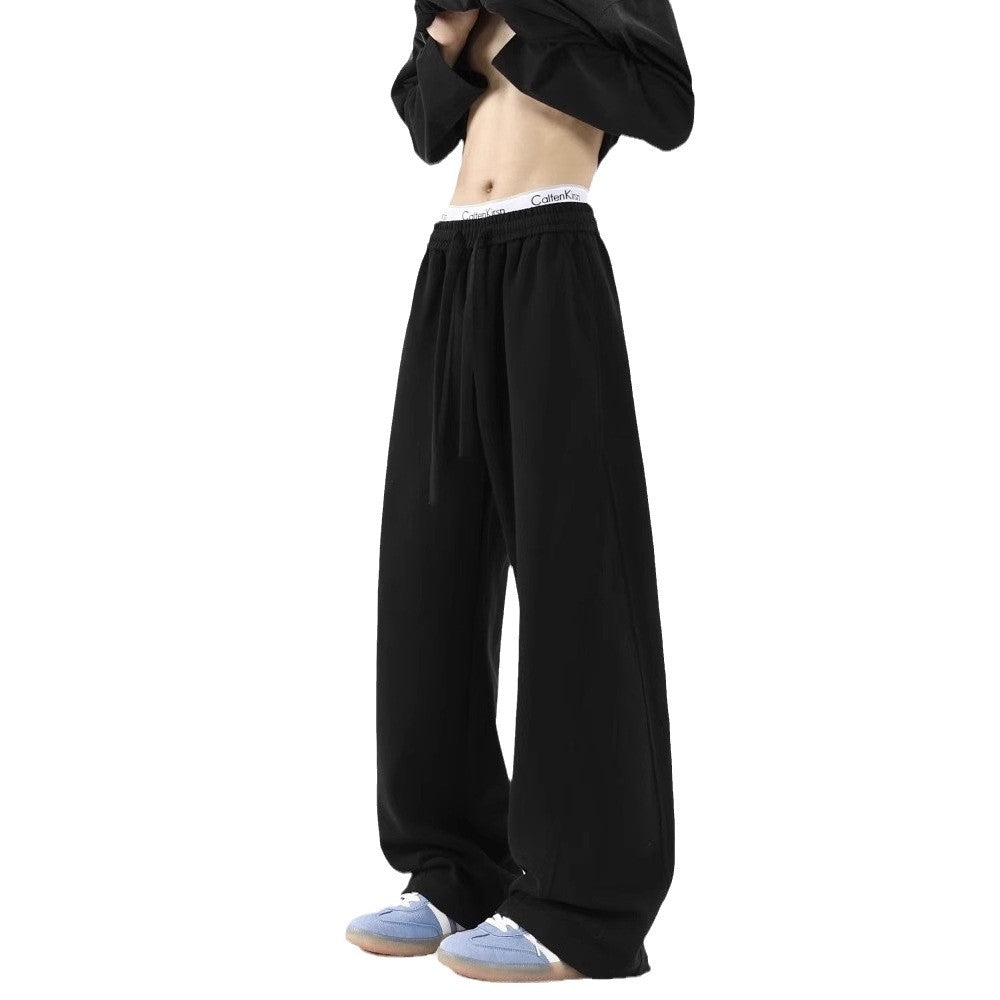 Men's Fleece-Lined Casual Sweatpants Loose-Fit Wide-Leg Pants
