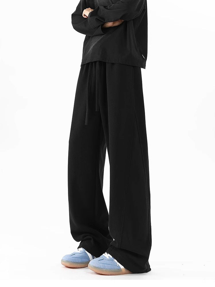 Men's Fleece-Lined Casual Sweatpants Loose-Fit Wide-Leg Pants