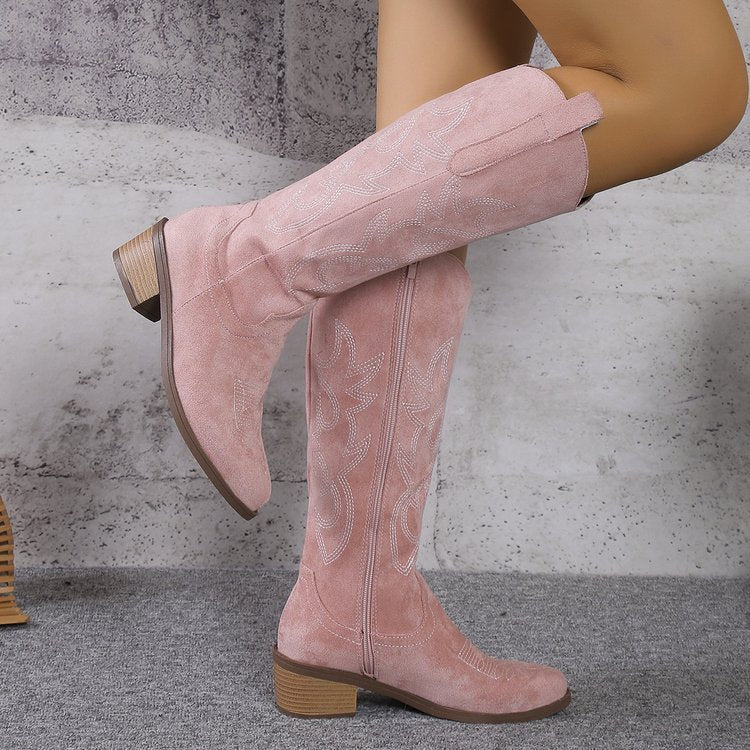 Retro Embroidered Women Boots Chunky Heel Fashion