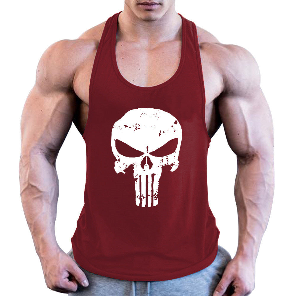 Men's Fitness Combed Cotton Skull Printed Wide Shoulder Tank Top