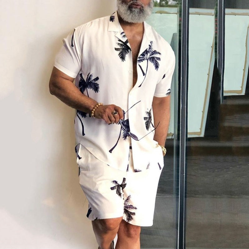 Printed Men's Shirt and Shorts Beach Suit