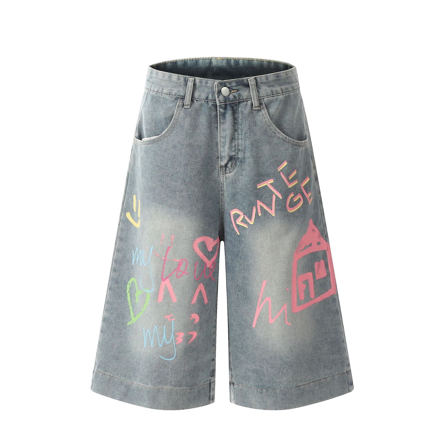Streetwear printed cotton straight-leg pants
